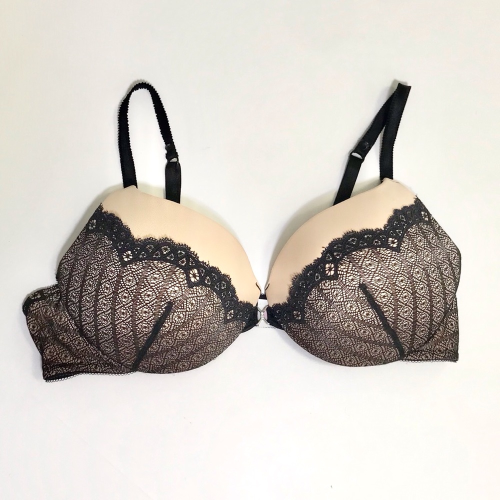 Lily of France Tan/Black Lace Push-Up Bra 36C